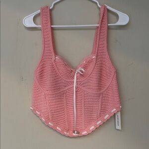 Pink Ribbed Tie Front Bustier Crop Top